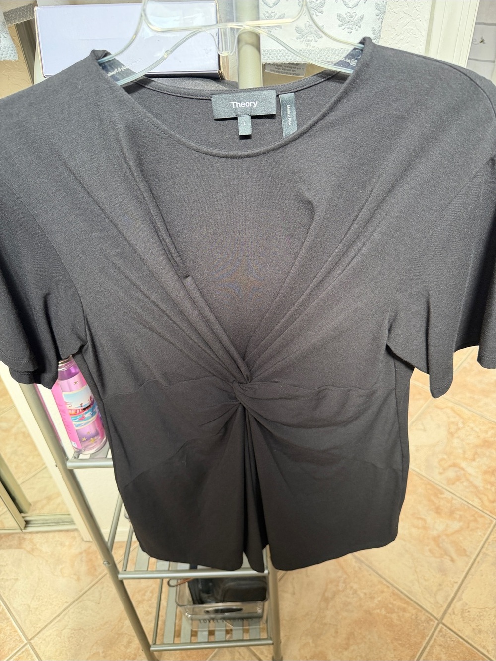 Theory Black Short Sleeve Twist-Knot Top